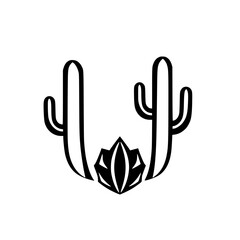 Cactus and Flower: Black and white minimalist drawing of a cactus and a symmetrical lotus flower design.