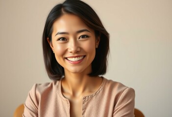 Fototapeta premium Photorealistic portrait of a female teacher with a warm smile