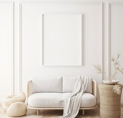 Minimalist Living Room Mockup with Beige Sofa and Blank Art Frame