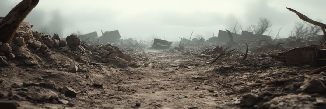 World war ii battlefield with bombed buildings and destruction