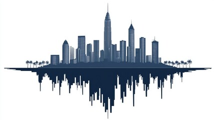 Fototapeta premium Cityscape Silhouette With Palm Trees and Reflection