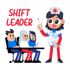 A flat sticker of shift leader nurse giving lecture 