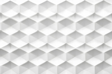 White geometric pattern with repeating diamond-like shapes. Abstract design with light and shadow. Modern, clean, and visually appealing texture.