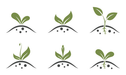 Growing plant sprout icon set. Spring, farming and planting symbols. Isolated vector images in simple style