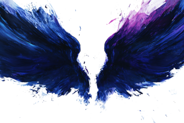 Dark blue and purple fantasy angel wings isolated on white background PNG.AI GENERATED