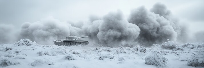 World war ii tank in snowy barren battlefield landscape