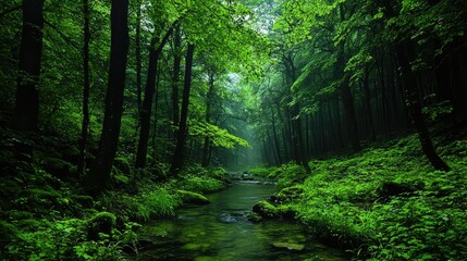 Obraz premium Serene Forest Stream A Tranquil Green Haven
