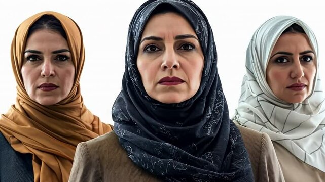 Determined Middle Eastern female architects, in their 40s, confidently holding blueprints against a clean white background.