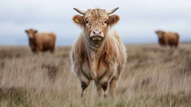 Highland cattle grazing, Scottish moorland