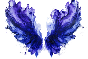 Dark blue and purple fantasy angel wings isolated on white background PNG.AI GENERATED