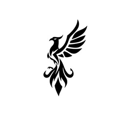 Black silhouette of a Phoenix rising, depicted on white, symbolic of rebirth.