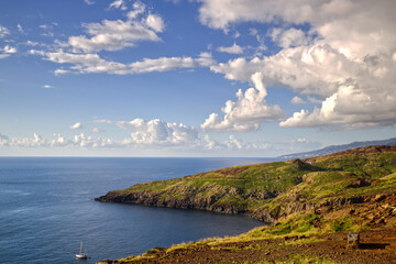 The beautiful view of madeira coast in Portugal, Ponta de So Loureno, sunny summer day with blue cloudy sky, with unique and imposing scenery with panoramic views over north and south sides of the isl