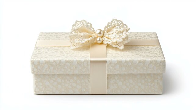 Luxury Present Wrapped for Special Occasions, themed luxury gift box , Elegant gift box with lace and ribbon decoration. - Powered by Adobe