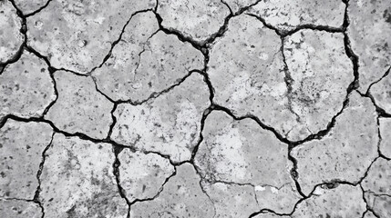 Fototapeta premium A stark black and white image of cracked concrete or cracked earth, highlighting the rugged texture and durability of weathered materials