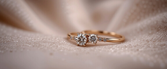 single ladies ring on a brown color luxury cloth background 