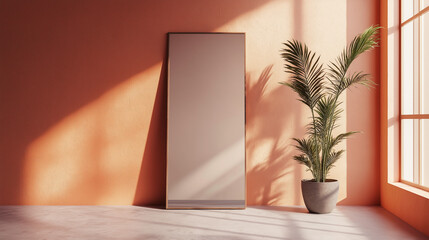 Elegant full-length floor-to-ceiling mirror strategically positioned to reflect expansive space and modern interior design gracefully