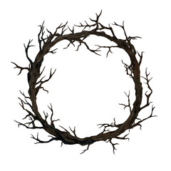 Frame dry branches without leaves. Watercolor illustration isolated from the background. Dry dark curved ramification hand drawn for Gothic, Halloween, Wake, Day of death. Template logo, postcard