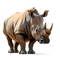 Fototapeta premium Majestic Rhinoceros Standing Alone on a White Background