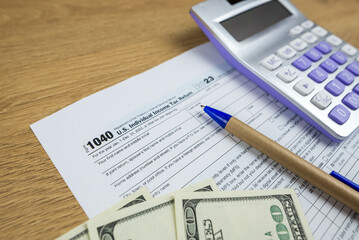 us tax forms 1040. For 2023, business tax time concept.