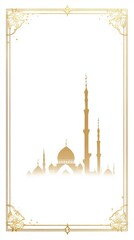Elegant Background for Eid Mubarak Celebration Featuring a Beautiful Silhouette of a Mosque and Decorative Borders with Ample Copy Space Designed for Ramadan and Muharram Themed Greetings