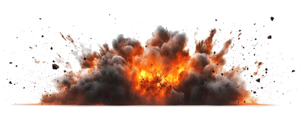 A bomb explosion with debris isolated on a white background PNG.AI GENERATED