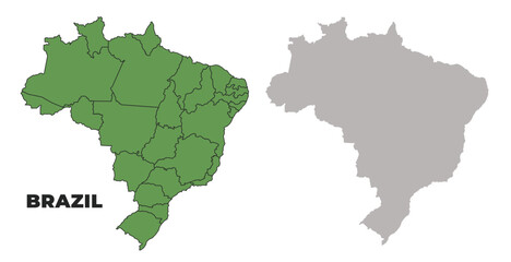 Fototapeta premium Brazil political regions green outline map set