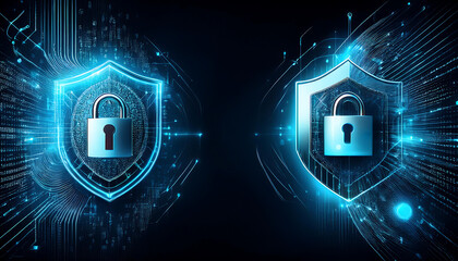 shield and padlock on binary code