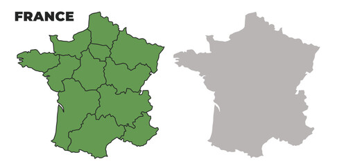 Obraz premium France political regions green outline map set