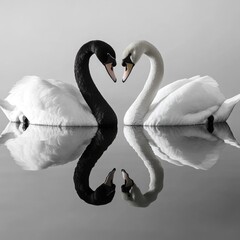 Obraz premium Reflection of Love: Swans Share a Moment