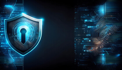 shield and padlock on binary code
