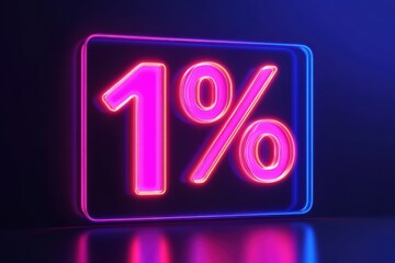 Bright neon sign displaying one percent discount in vivid colors on a dark background