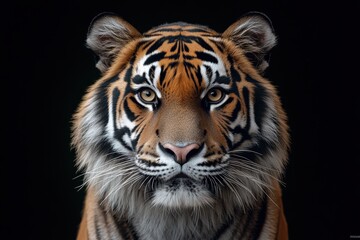 Obraz premium Close-up of a tiger's head showcasing its expressive features and striking fur patterns