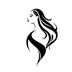 Silhouette portrait of a woman with flowing hair and a minimalist design.