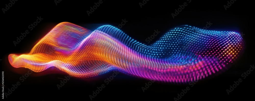 Poster abstract digital waveform with vibrant multicolored light patterns in motion