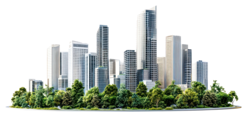 PNG Realistic modern cityscape architecture buildings skyscrapers.