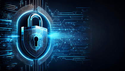 shield and padlock on binary code