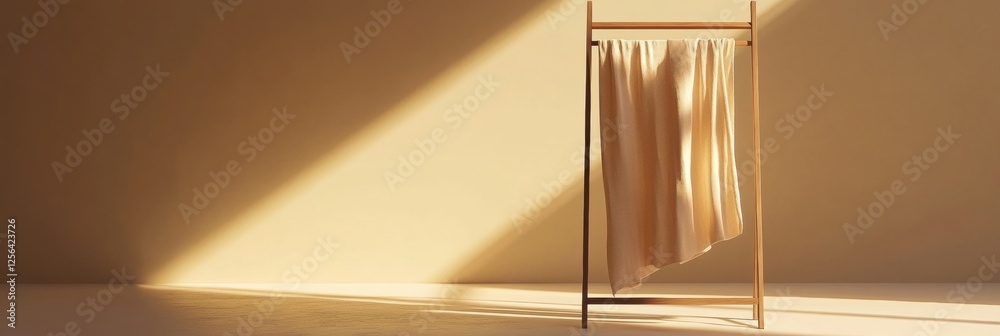 Aufkleber minimalist clothing rack filled with neatly arranged garments in a bright and serene setting. genera