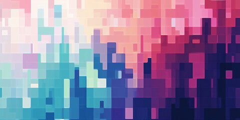 Cool tones colored flat digital pixel art modern design isolated on white
