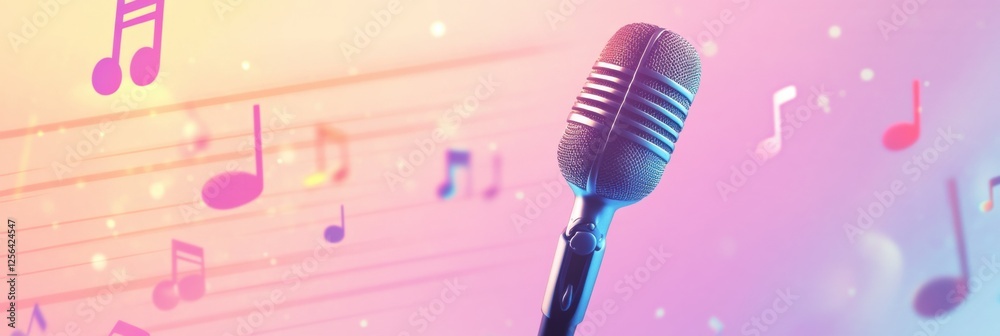 Aufkleber minimalist k pop inspired background featuring vibrant music notes and a microphone for energetic pe