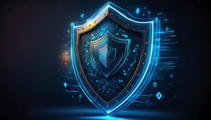 shield and padlock on binary code