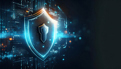 shield and padlock on binary code