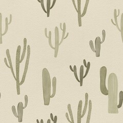 Watercolor green mexican cactus seamless pattern, wild west background, desert plants