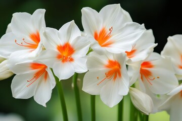 Fototapeta premium Vibrant white flowers with orange accents blooming in a garden during springtime
