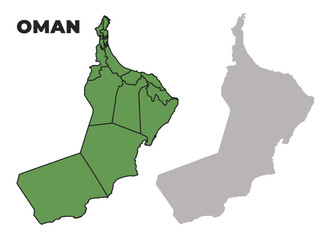 Oman political regions green outline map set