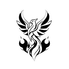 Black and White Phoenix Tattoo, Soaring with Flames and Stylized Elegance.