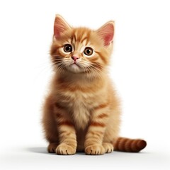 Ginger kitten sitting on white background, displaying adorable features with soft fur and charming expression, highlighting youthful feline personality
