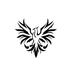 Obraz premium Ornate Phoenix Emblem with Spread Wings - Black and white logo of a bird with open wings