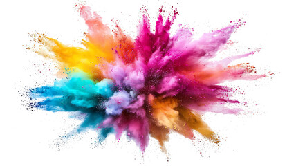 Fototapeta premium Colorful powder explosion bomb isolated on white background PNG.AI GENERATED