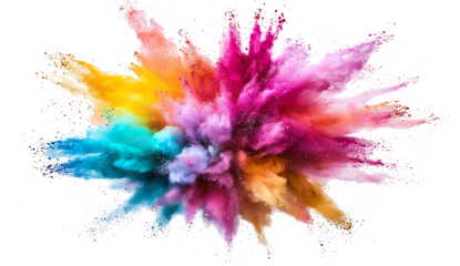 Colorful powder explosion bomb isolated on white background PNG.AI GENERATED