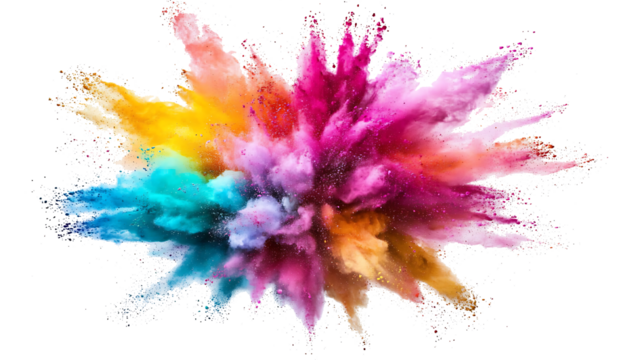 Colorful powder explosion bomb isolated on white background PNG.AI GENERATED